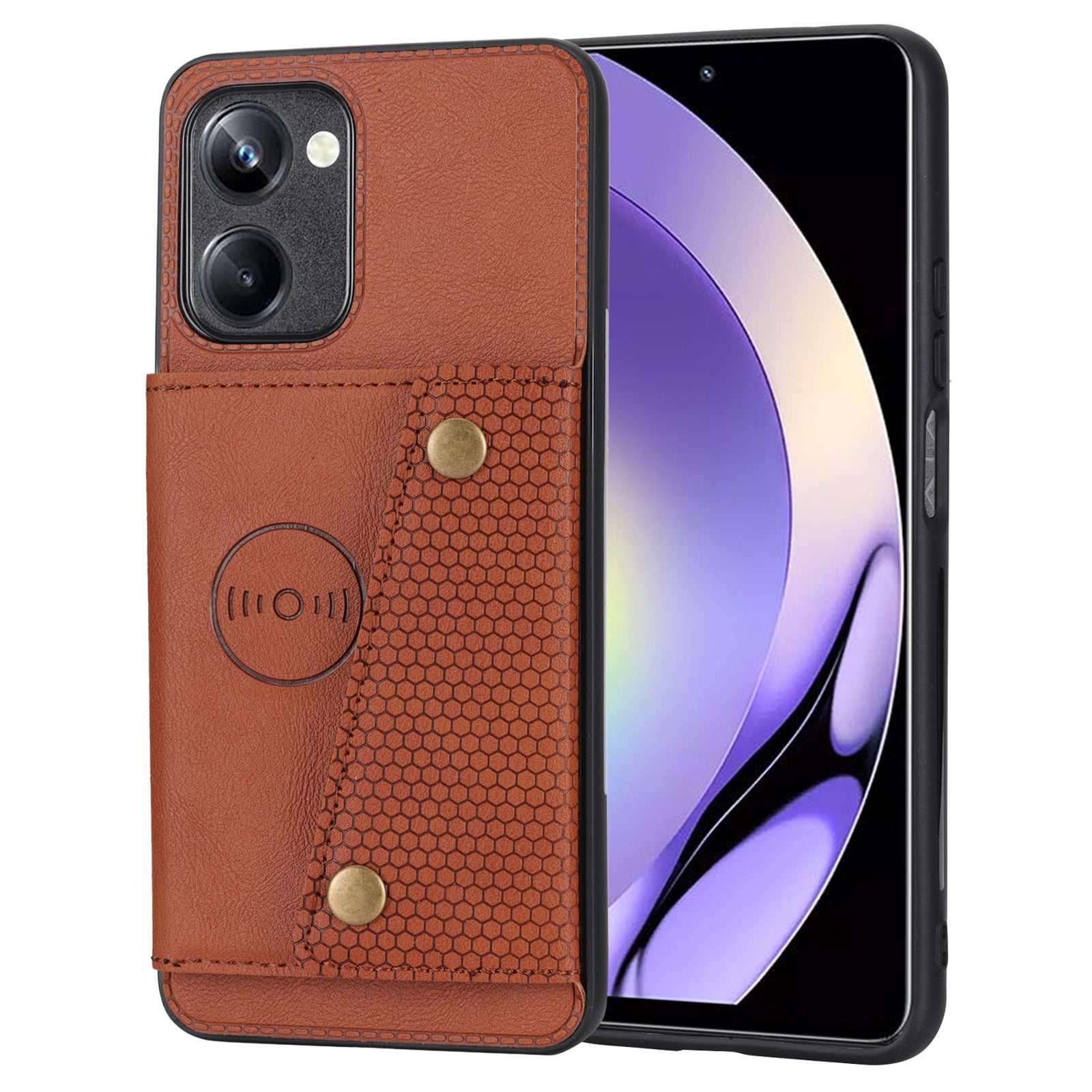 Kickstand Phone Case for Realme 10 Pro 5G Dual Button Card Holder PU Leather Coated TPU Cover with Built-in Metal Sheet Kickstand Phone Case for Realme 10 Pro 5G Dual Button Card Holder PU Leather Coated TPU Cover with Built-in Metal Sheet